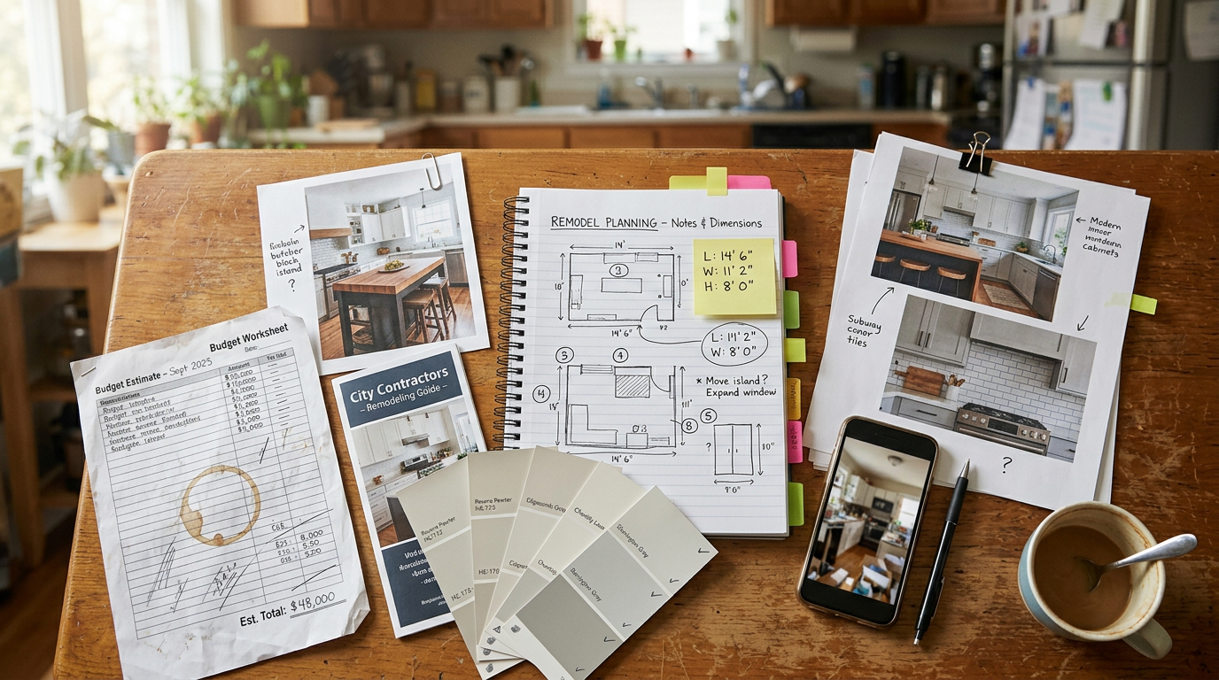 Inspiration photos, home pictures, and project notes prepared for a remodeling consultation